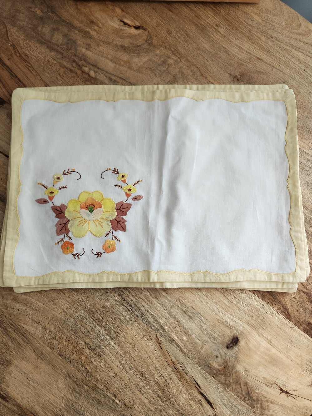 Embroidered Yellow Floral Table Placemats - Set of 8